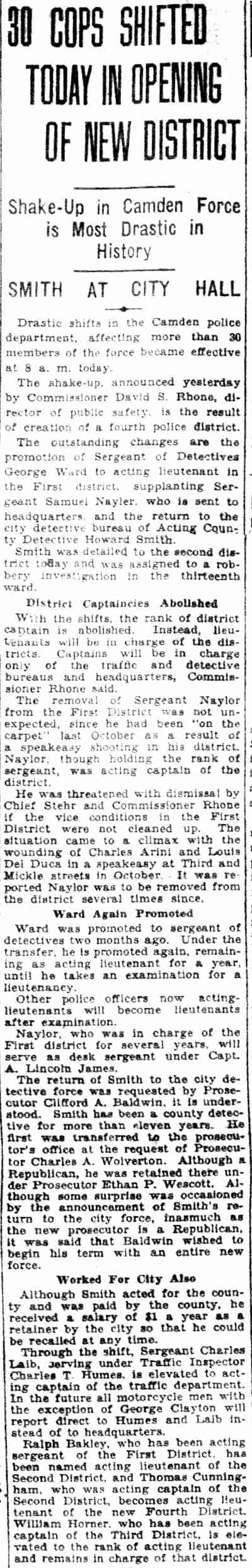 Camden Courier-Post, April 3, 1931 — Camden Police group photo