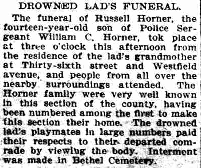 Drowned Lad's Funeral — Camden Daily Courier, June 25, 1908
