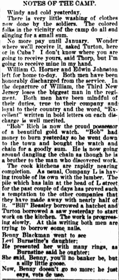 Notes of the Camp — Camden Daily Telegram, December 9, 1898