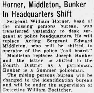 Horner, Middleton, Bunker In Headquarters Shift — Camden Courier-Post, December 9, 1931