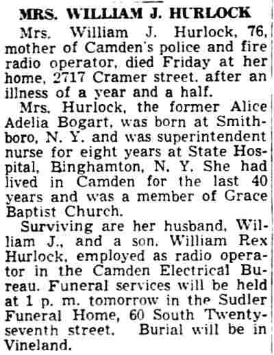 Mrs. William J. Hurlock — Camden Courier-Post, June 30, 1941