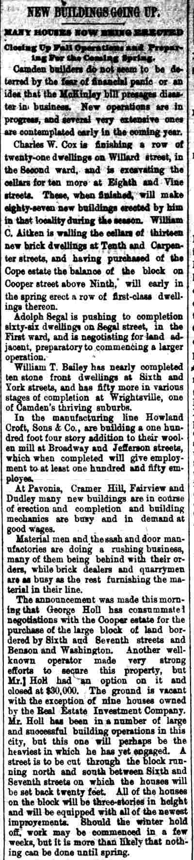 Camden Daily Courier article, November 15, 1890