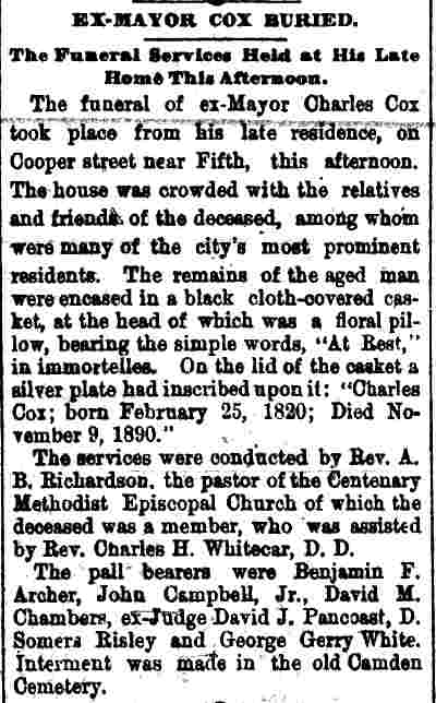 Extended obituary for Charles Cox with funeral details
