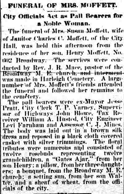 Funeral of Mrs. Moffett — Camden Daily Telegram, September 2, 1896