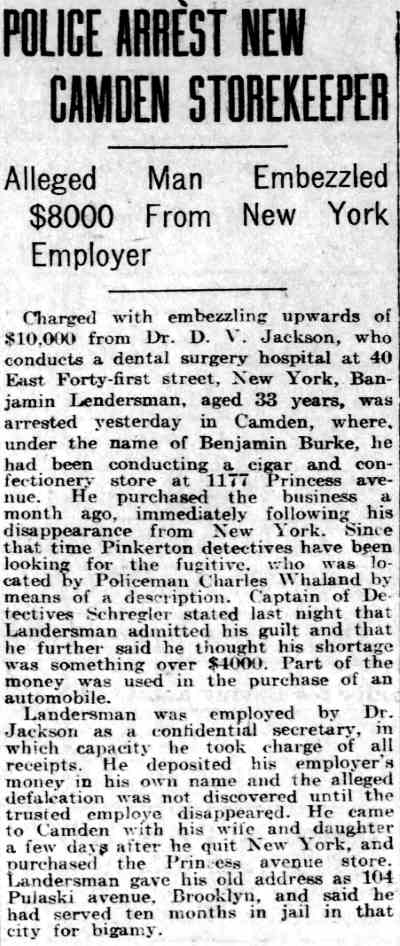 Philadelphia Inquirer, June 30, 1918 — Police Arrest New Camden Storekeeper