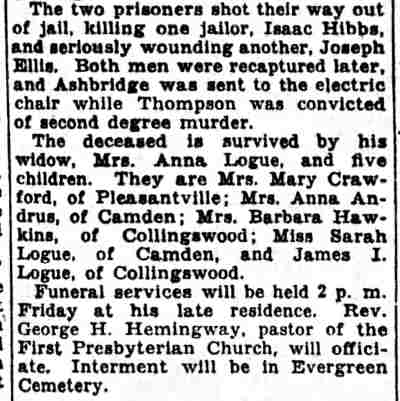 Camden Courier-Post July 25, 1928 — David Logue obituary continued