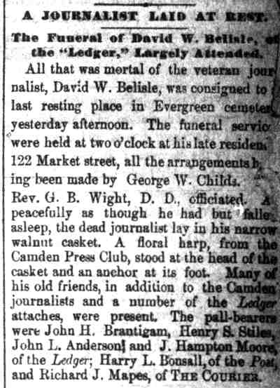 Camden Post, July 21, 1886 — A Journalist Laid at Rest
