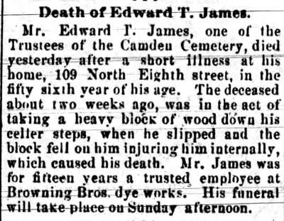 Death of Edward T. James, Camden Post, March 12, 1886