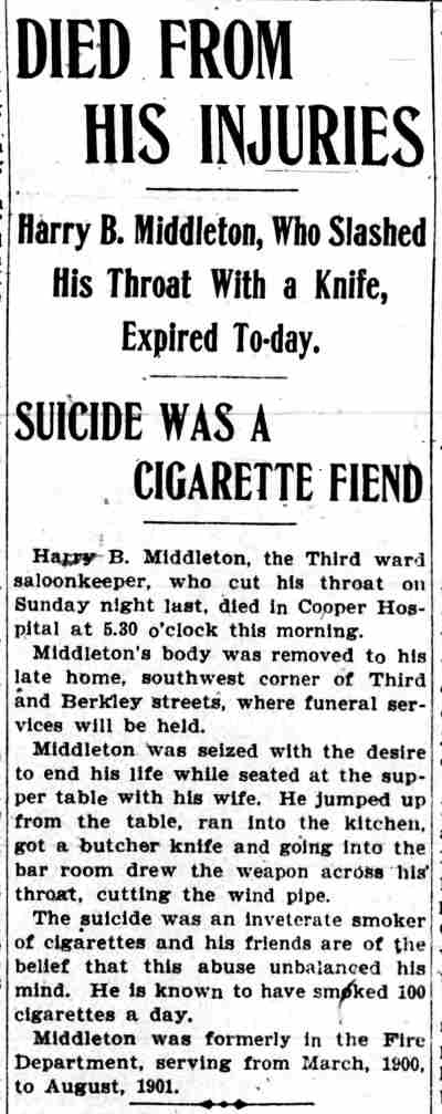 Camden Post-Telegram, April 7, 1905 — Died From His Injuries