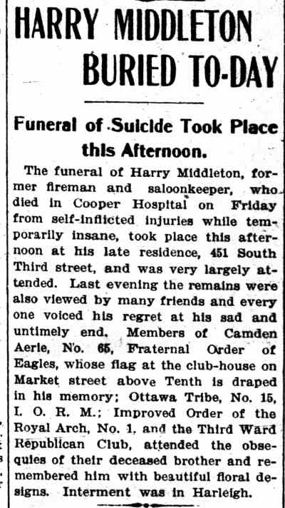 Camden Daily Courier, April 11, 1905 — Harry Middleton Buried To-Day