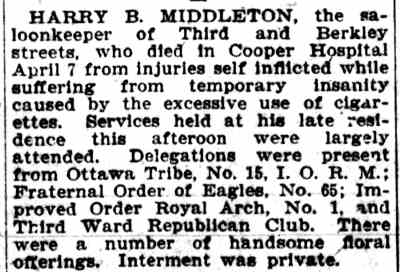 Camden Post-Telegram, April 11, 1905 — Harry B. Middleton obituary notice