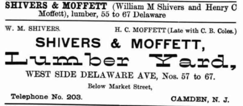 Shivers & Moffett lumber advertisement, 1893 Camden City Directory