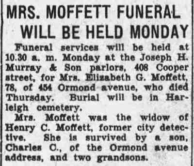 Mrs. Moffett Funeral Will Be Held Monday — Camden Courier-Post, August 29, 1936