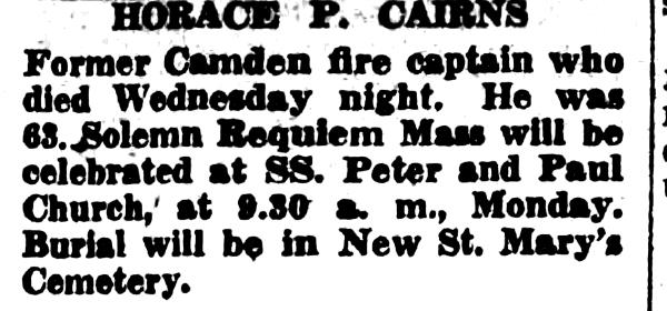 Rites Monday notice, Camden Courier-Post, March 11, 1942