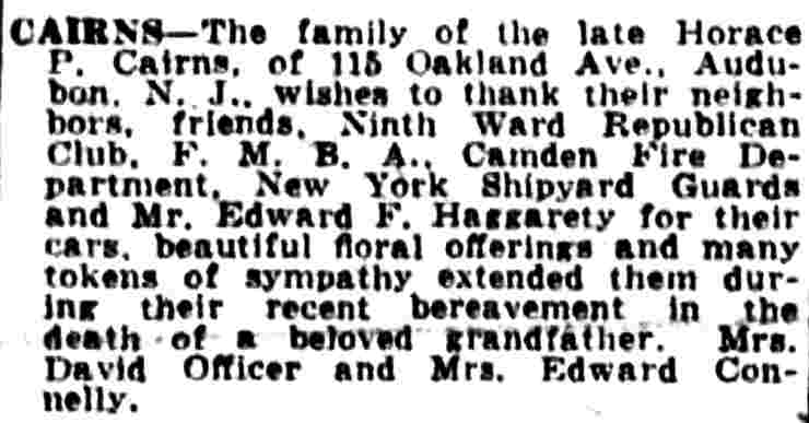 Family thanks notice, Camden Courier-Post, March 18, 1942