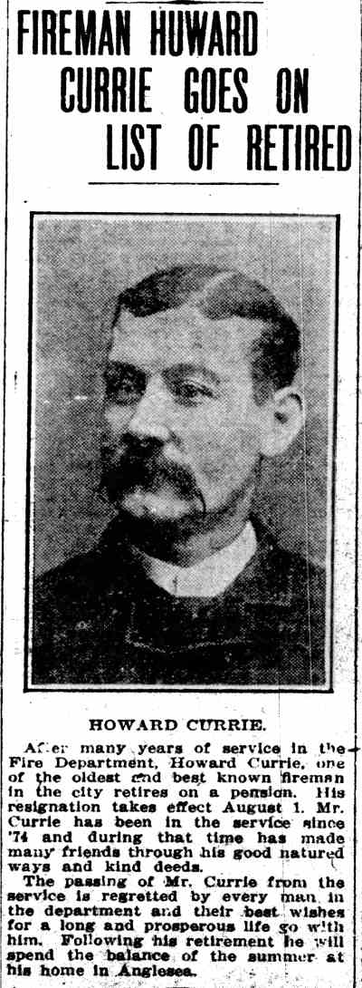 Camden Daily Courier, June 28, 1911 — Fireman Huward Currie Goes on List of Retired