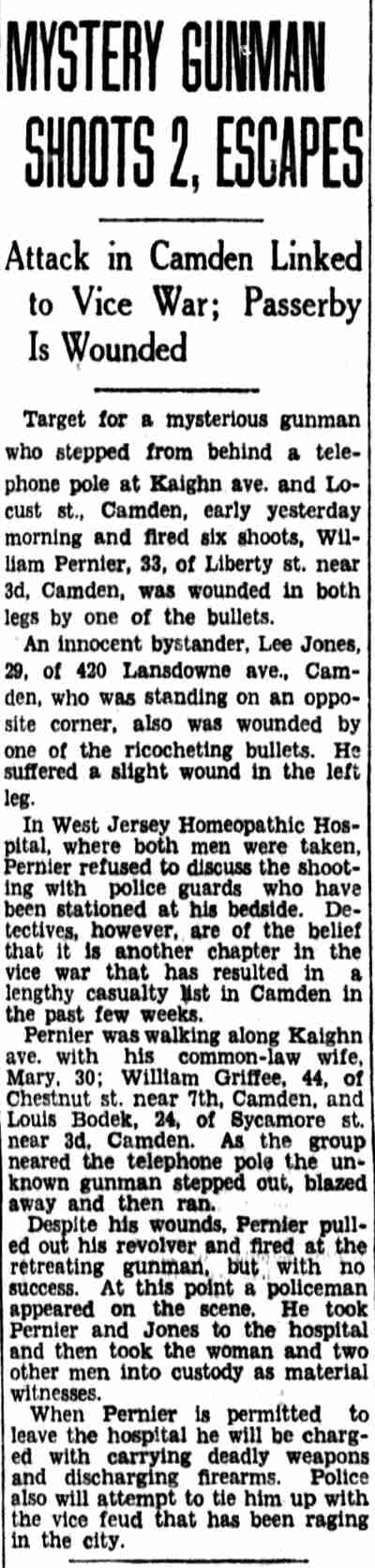 Philadelphia Inquirer, October 31, 1932 — Mystery Gunman Shoots 2, Escapes