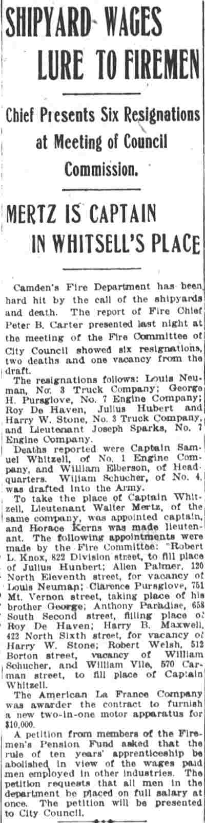 Camden Post-Telegram March 22, 1918 - Shipyard Wages article, panel 1