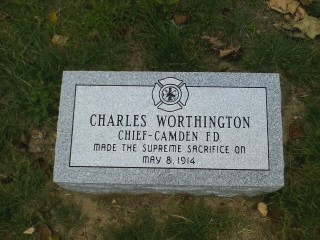 Headstone for Fire Chief Charles Worthington at Arlington Cemetery