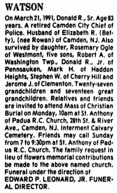 Donald Watson, Camden Courier-Post March 24, 1991