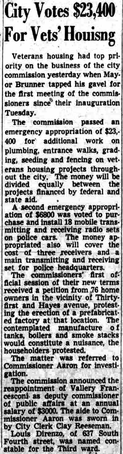 Camden Courier-Post clipping, May 23, 1947: City Votes $23,400 For Vets' Housing