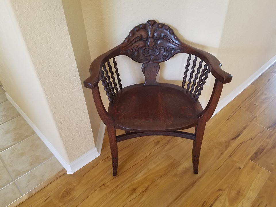 The Chair — ornate wooden chair from Camden City Hall, 637 South 4th Street, ca. mid-1950s