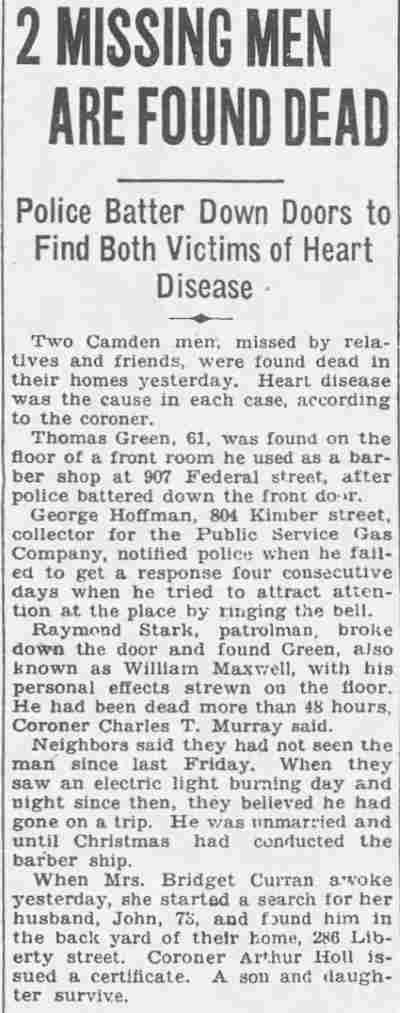 2 Missing Men Are Found Dead, Camden Courier-Post, February 9, 1928