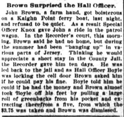 Camden Daily Telegram, October 11, 1898 — Brown Surprised the Hall Officer