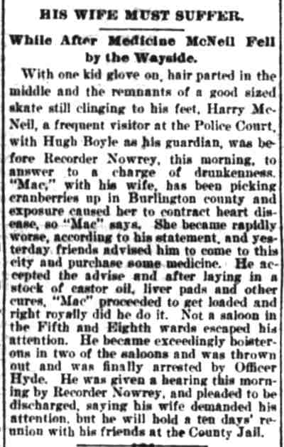 Camden Daily Telegram, October 14, 1898 — His Wife Must Suffer