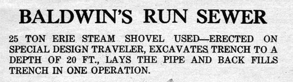 Baldwin's Run sewer construction detail, 1926