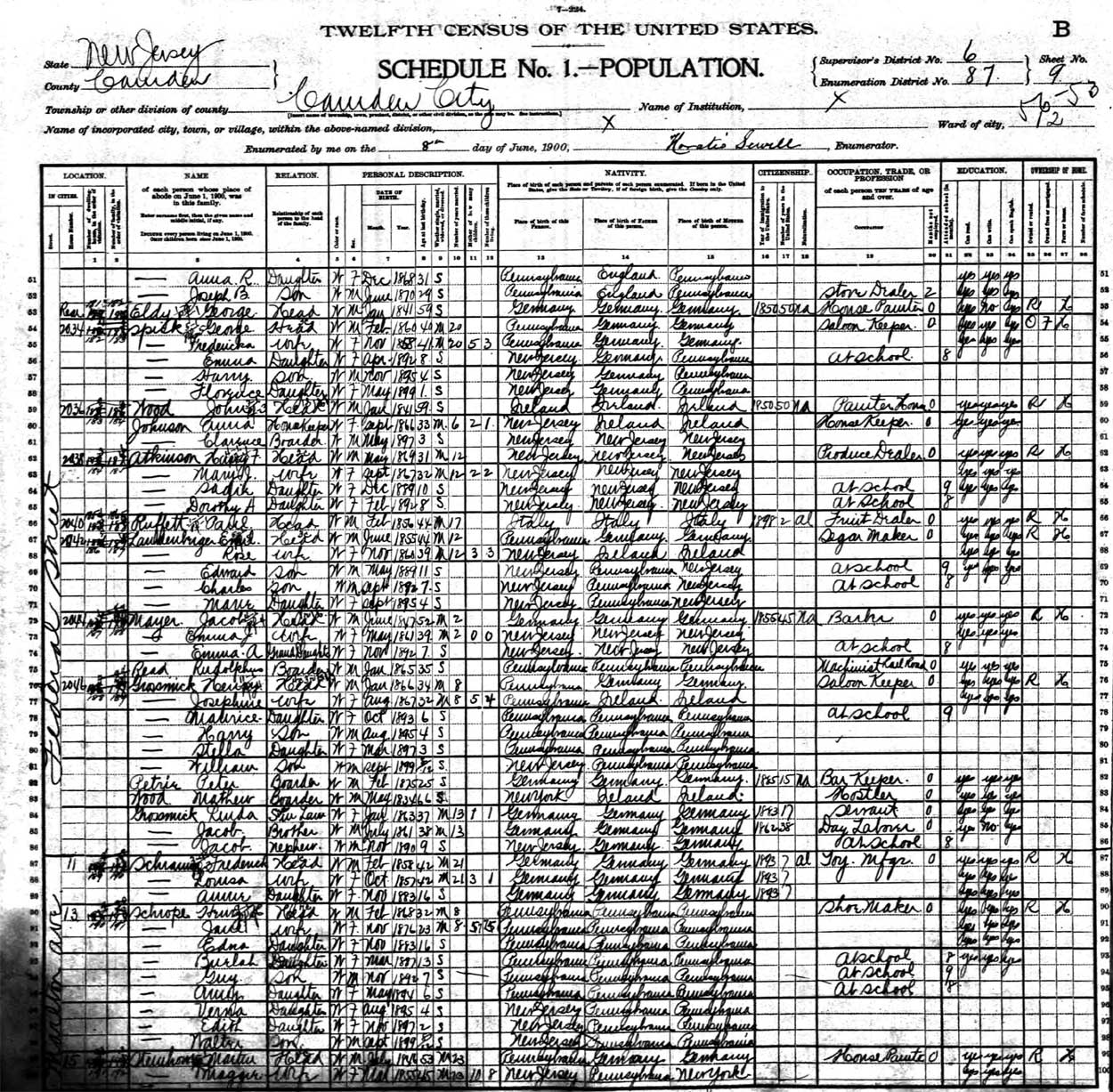 George Spicks family at 2034 Federal Street, 1900 Census