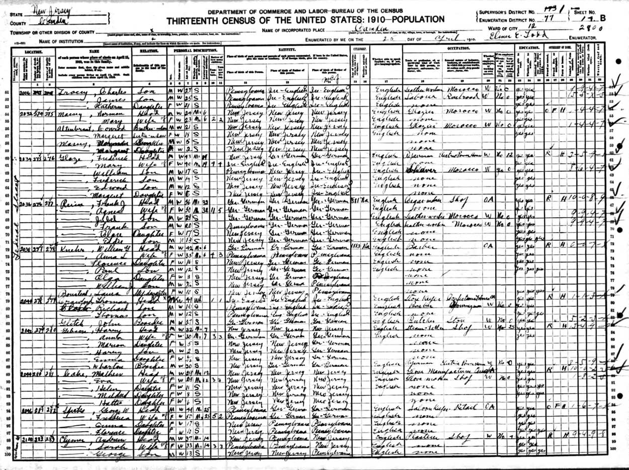 George Spicks family at 2046 Federal Street, 1910 Census