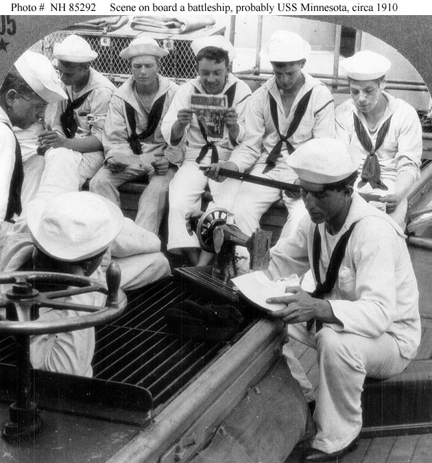 Scene on board the battleship USS Minnesota, circa 1910