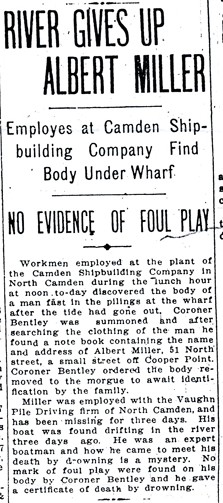 River Gives Up Albert Miller — newspaper article