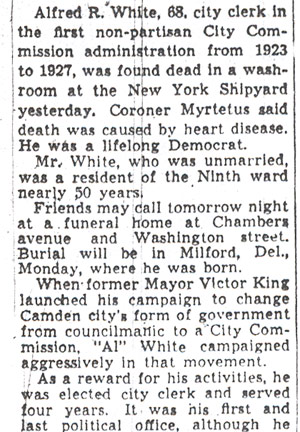 Alfred R. White newspaper article, Camden Courier-Post, October 17, 1936, part 4