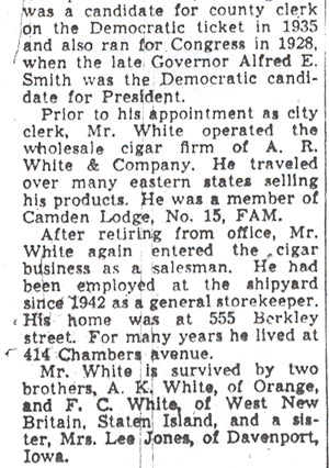 Alfred R. White newspaper article, Camden Courier-Post, October 17, 1936, part 5
