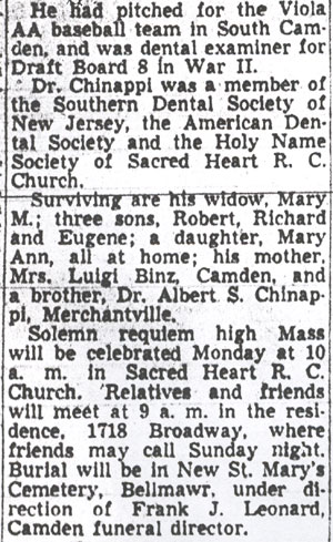 Obituary for Dr. Pasquale J. Chinappi, continued