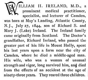 Dr. William H. Ireland portrait from 1897 Biographical Review