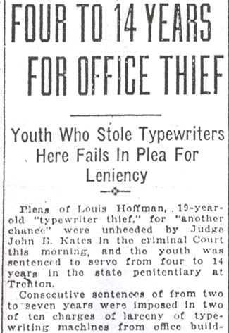 Camden Courier, January 13, 1922 — Four to 14 Years for Office Thief, page 1