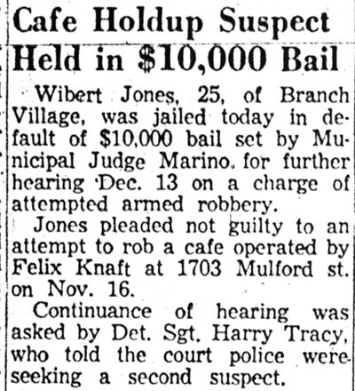 Camden Courier-Post, December 4, 1957 — Cafe Holdup Suspect Held in $10,000 Bail