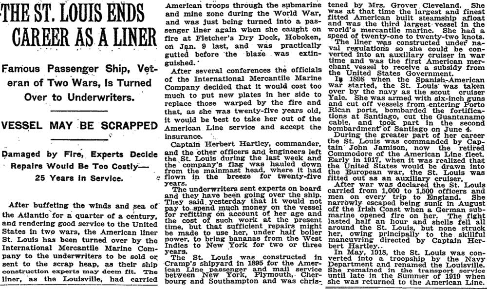 The St. Louis Ends Career as a Liner — Camden Courier-Post, March 28, 1920