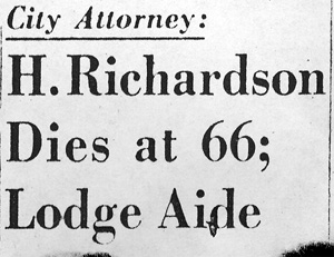 H. Richardson Dies at 66; Lodge Aide, headline, Courier-Post December 14, 1957