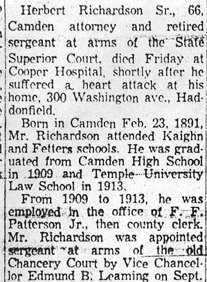 H. Richardson Dies at 66; Lodge Aide, panel 2, Courier-Post December 14, 1957