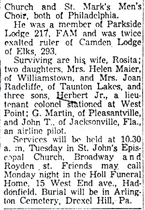 H. Richardson Dies at 66; Lodge Aide, panel 5, Courier-Post December 14, 1957