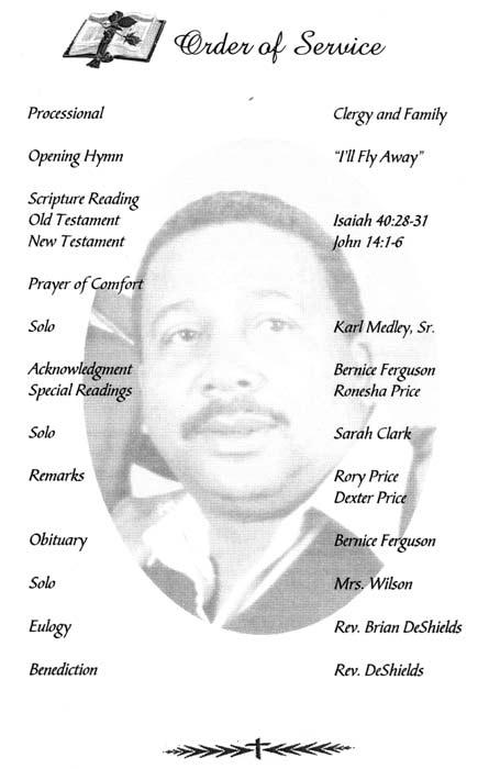 Order of service for Horace C. Price funeral, January 5, 2008