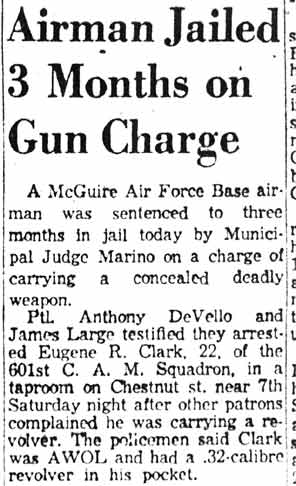Camden Courier-Post, December 30, 1957 — Airman Jailed 3 Months on Gun Charge