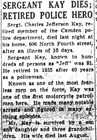 Camden Courier-Post obituary for Charles Jefferson Kay, March 28, 1941