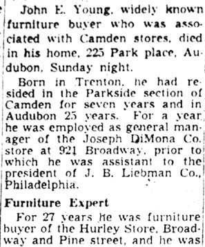 John E. Young obituary, Camden Courier-Post, November 12, 1951, part 1