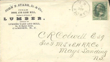 Envelope from John F. Starr Jr. & Co., Steam Door and Sash Mill, Lumber, Camden NJ
