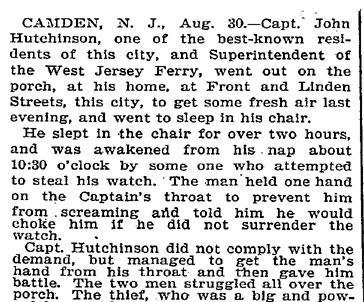 Thrown Off His Porch and Robbed — New York Times, August 31, 1895, column 1